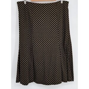 NY Collection Womens‎ Sz XL Black Tan Geometric Trellis A-Line Midi Skirt